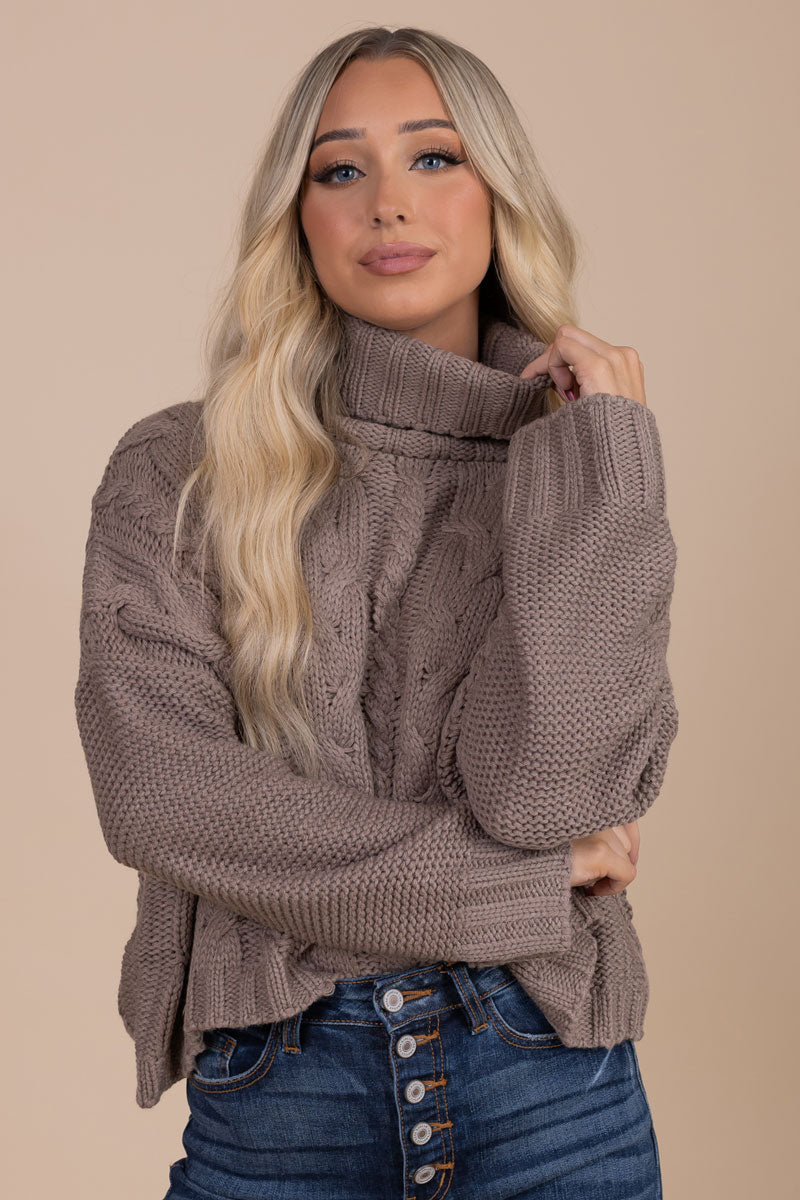 Toasted Maple Cable Knit Turtleneck Sweater