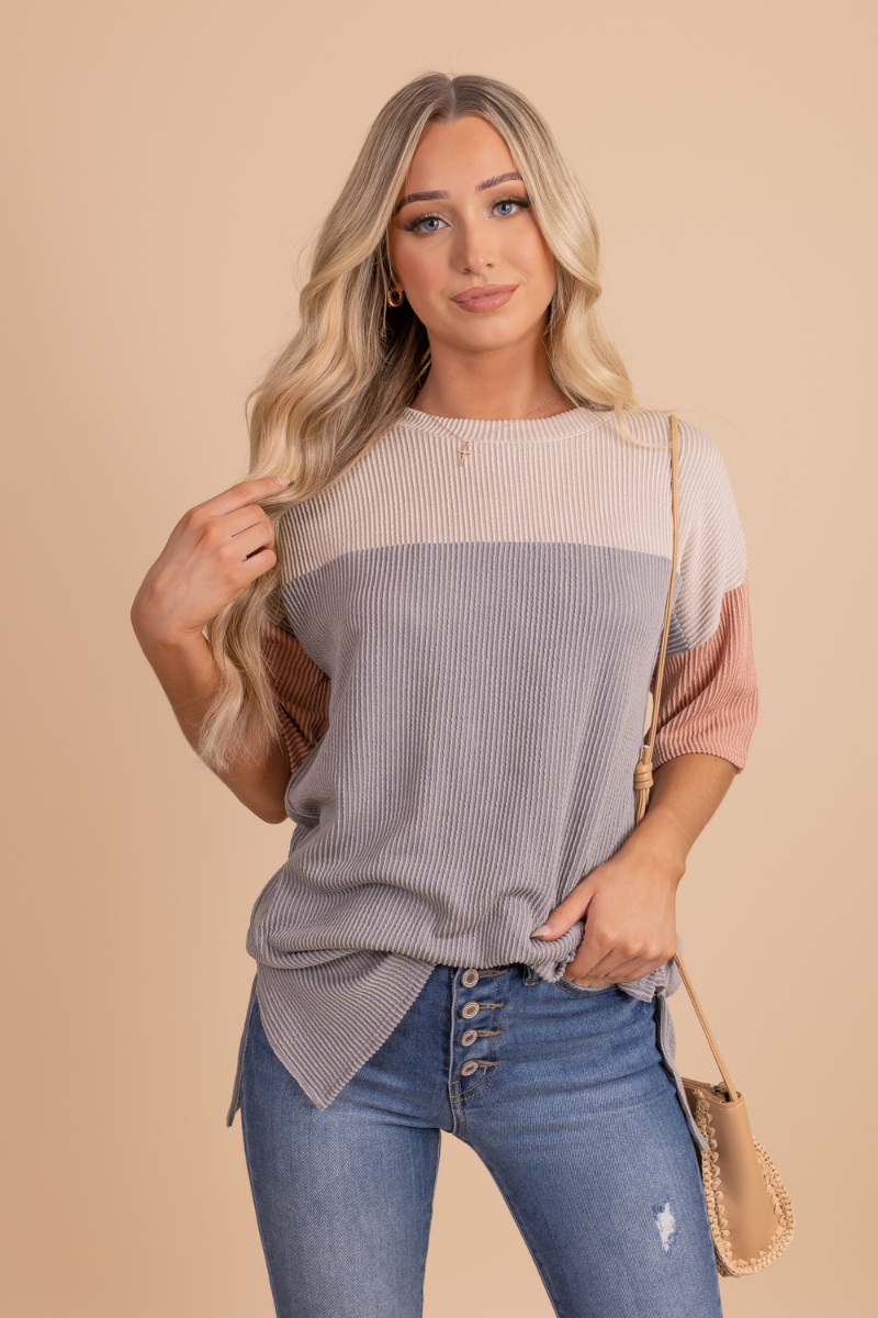 Casual Friday Ribbed Color Block Top