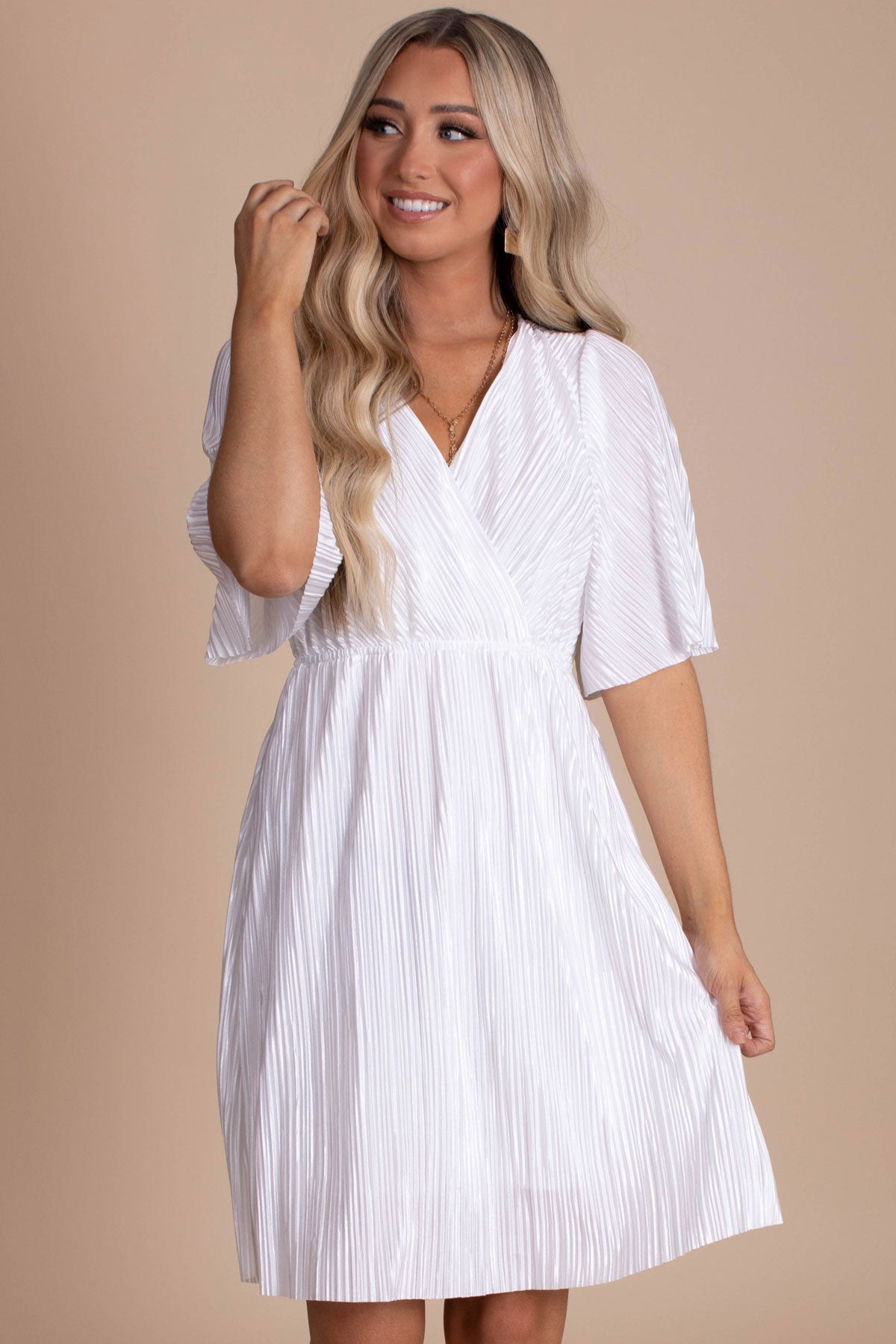 Women's Cute and Comfortable Boutique Mini Dress in Off White