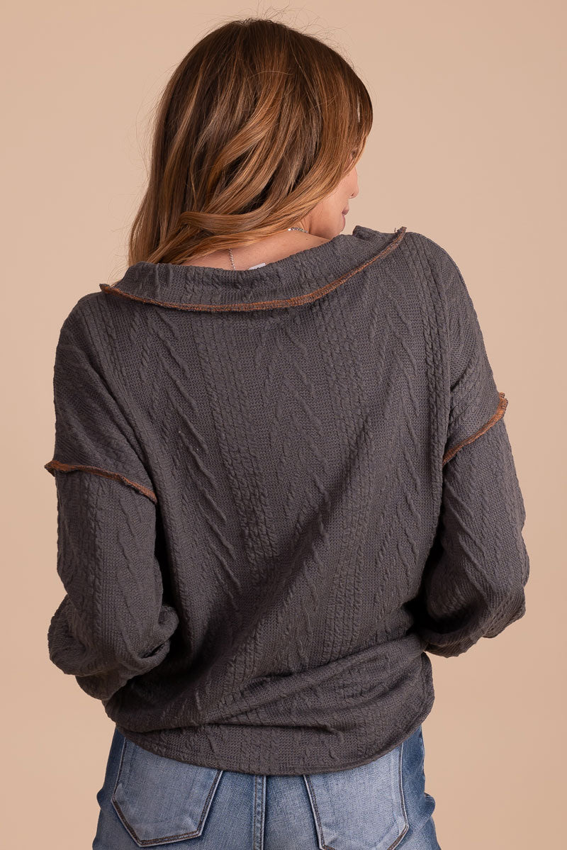 boutique women's dark gray long sleeve sweater