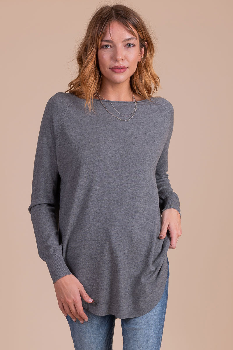 boutique women's charcoal gray tunic sweater