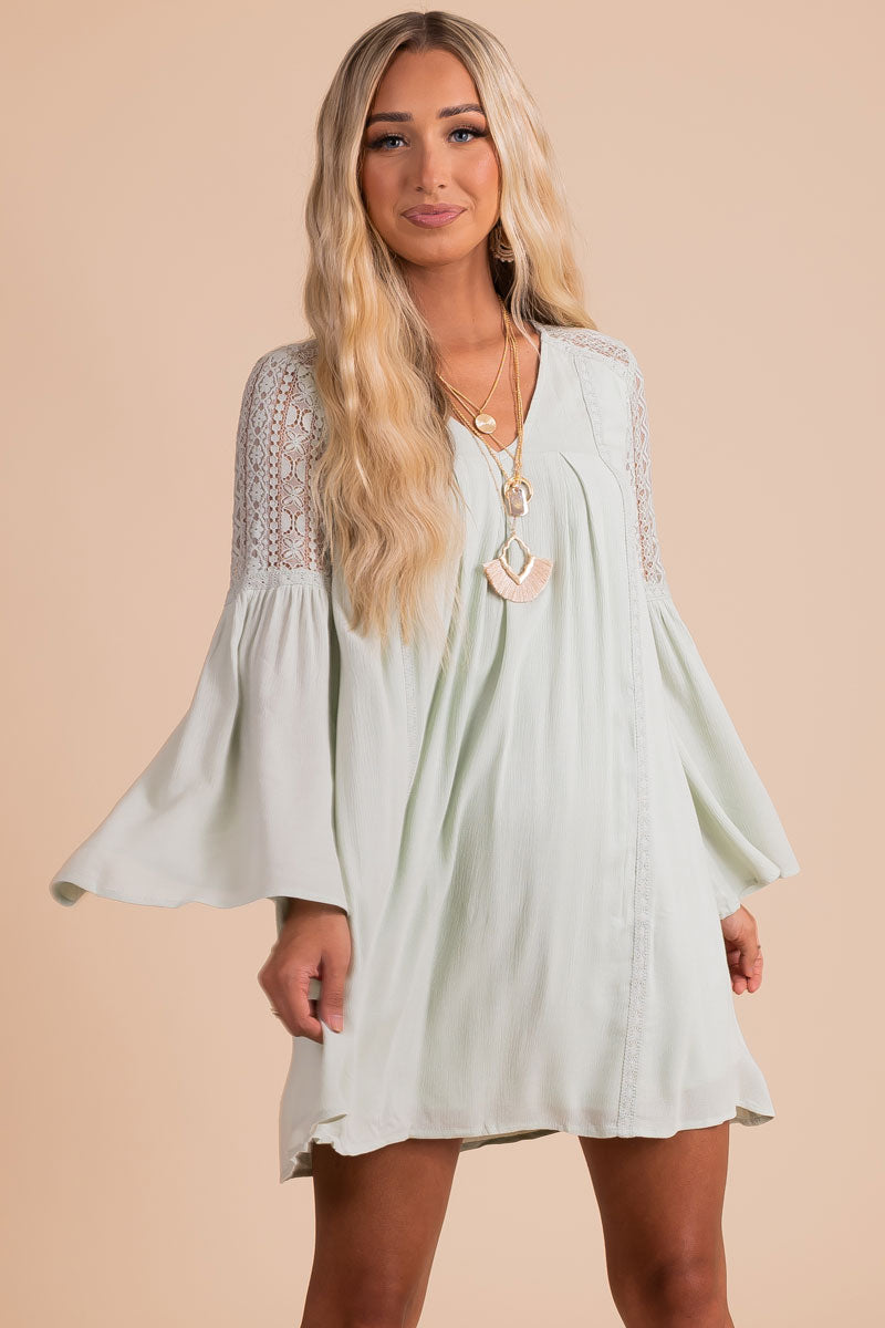Green Flare Sleeve Boutique Mini Dresses for Women