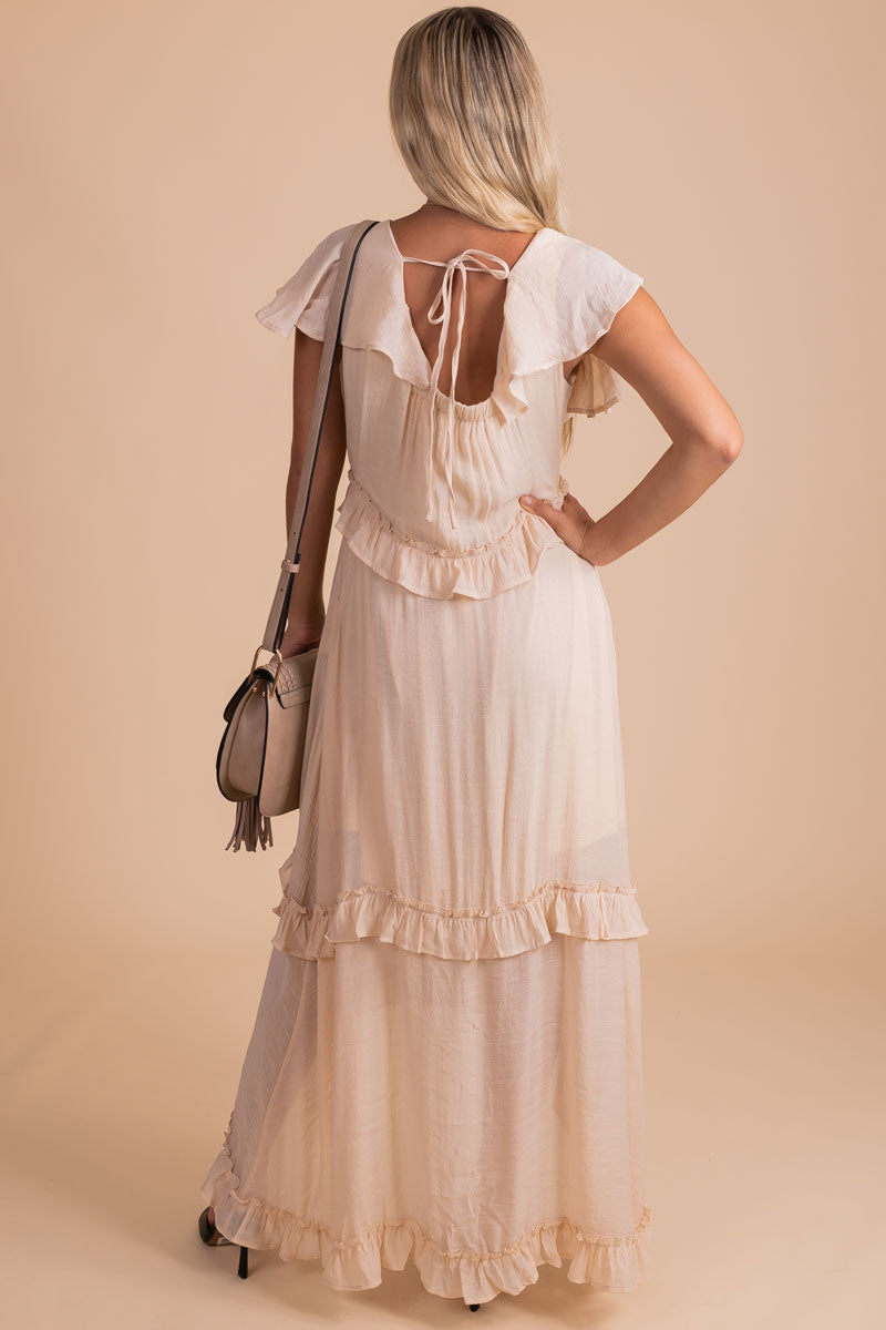 boutique off white maxi dress for spring and summer for sepecial occasions