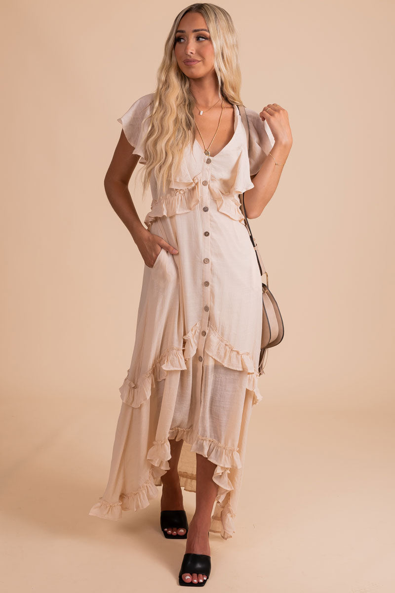 I'm With You Button Front Maxi Dress - Off White