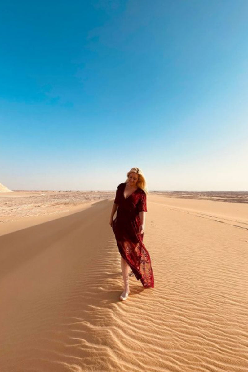 women's desert photo with red lace maxi dress summer 