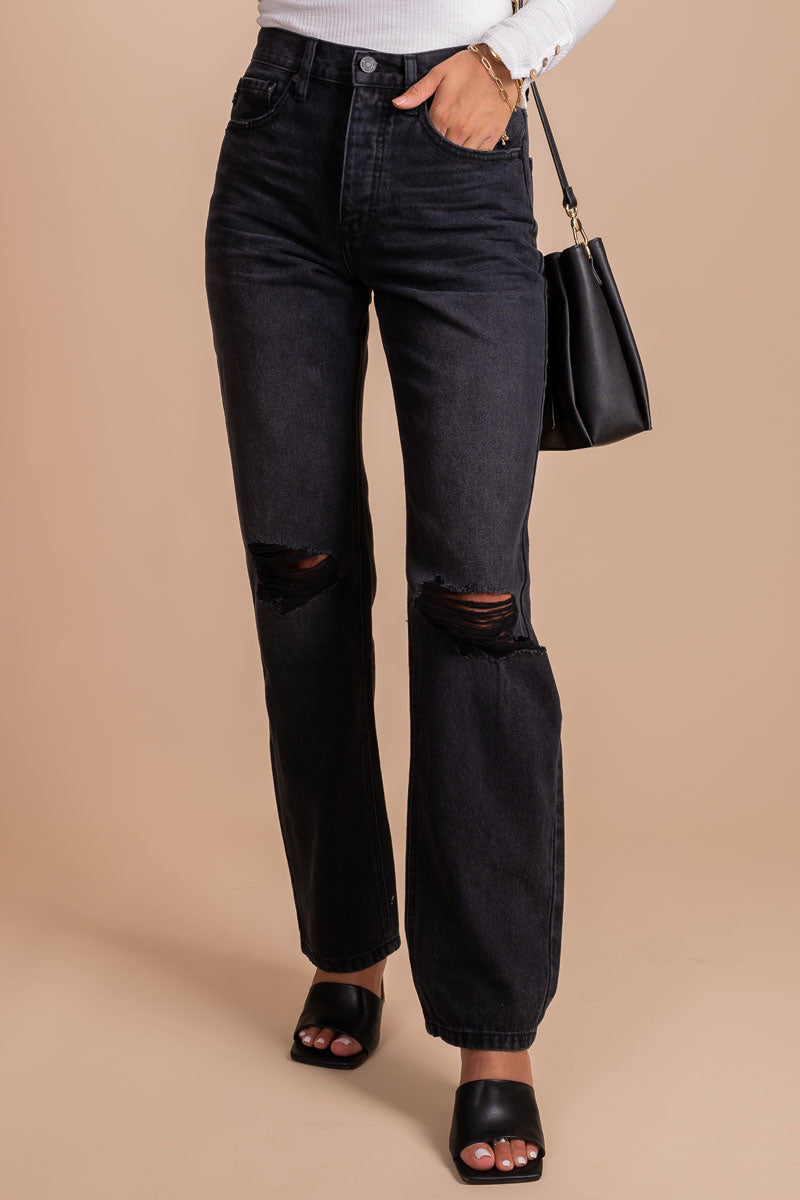 women's black distressed denim jeans