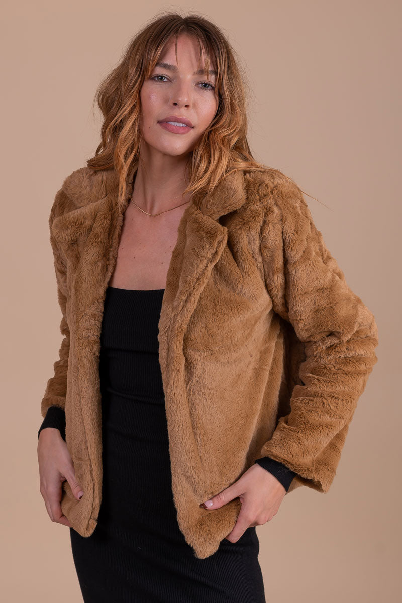 women's brown fur coat