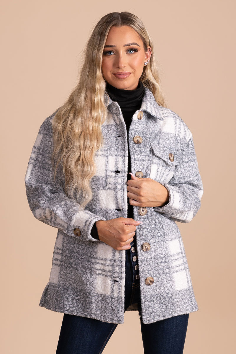 boutique women's plaid sherpa jacket