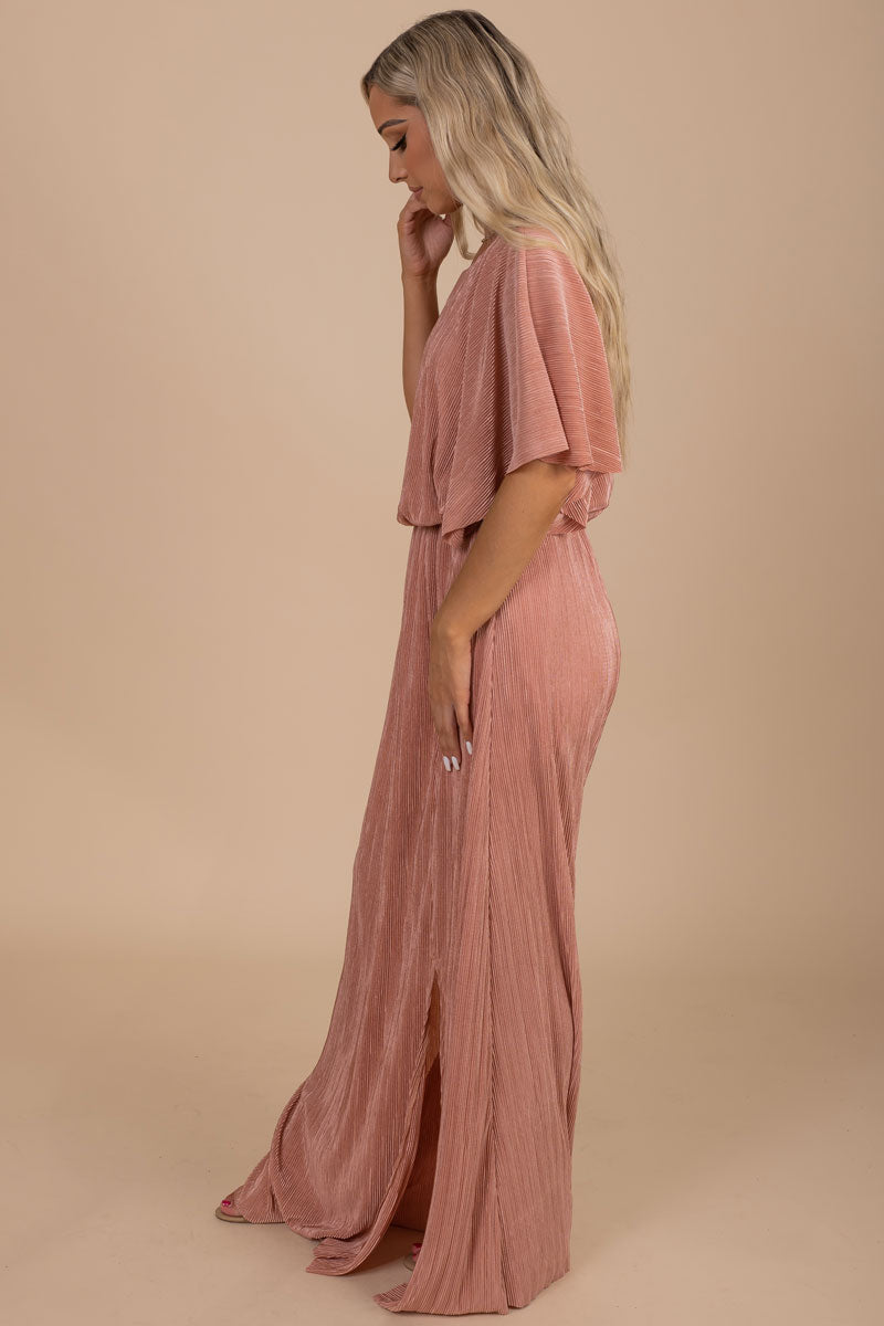 Special Occasion Long Dress in Shimmer Pink for Women
