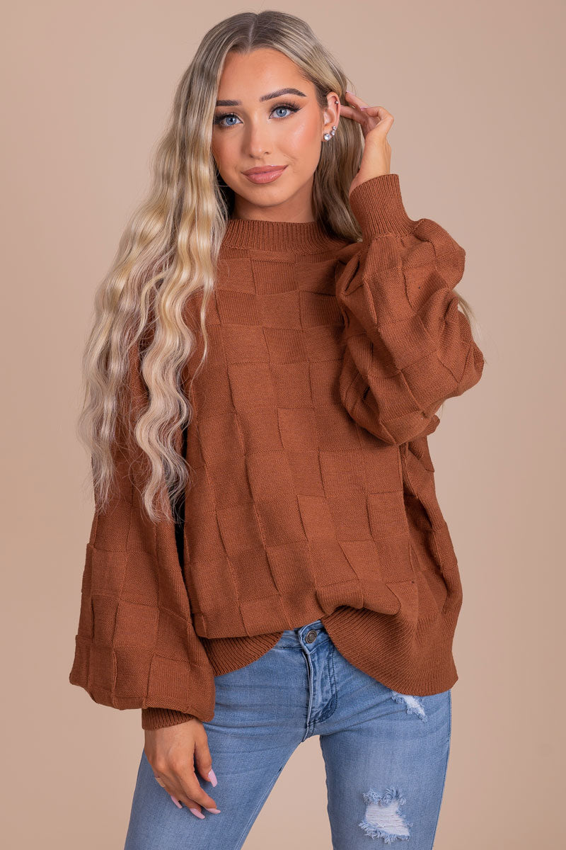 boutique women's brown textured knit sweater