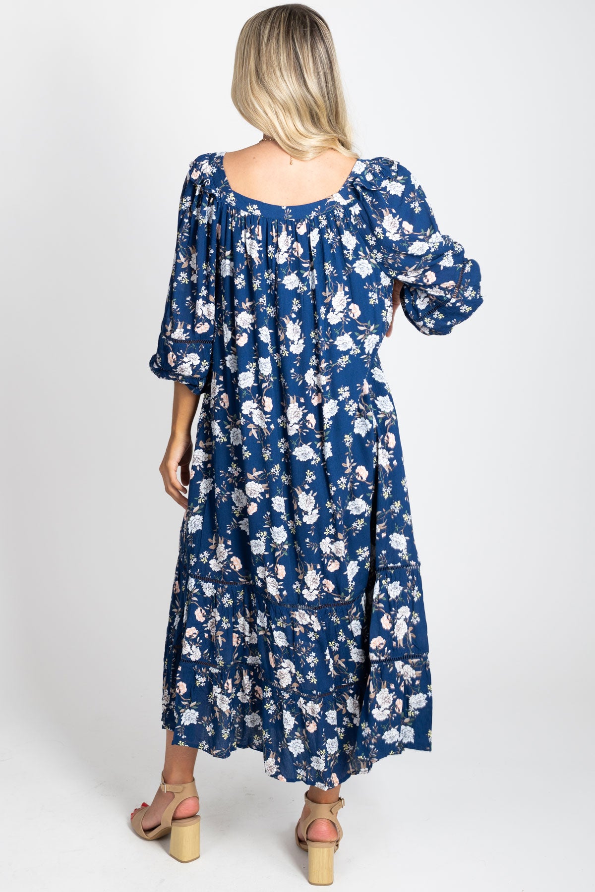women's special occasion floral long length blue maxi dress