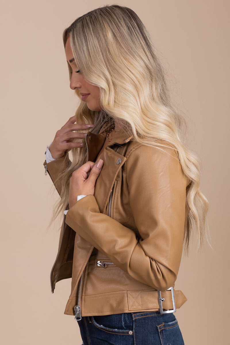 boutique fall zip up leather jacket