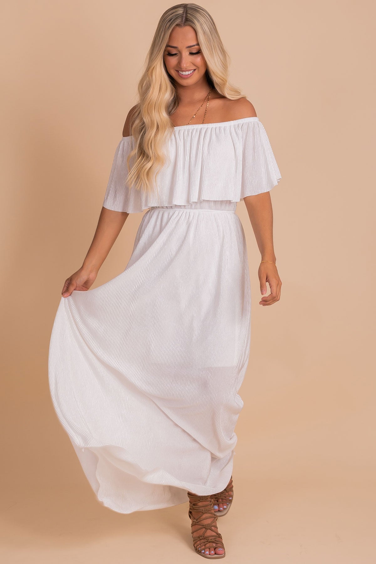 boutique white off shoulder maxi dress for women