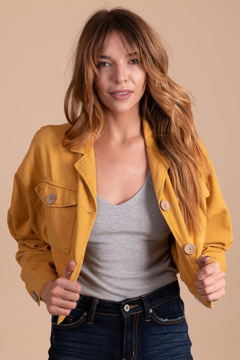 boutique yellow long sleeve cropped jacket