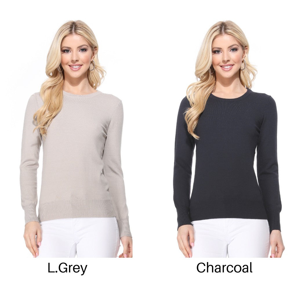 Crew Neck Long Sleeve Light Basic Casual Knit Top