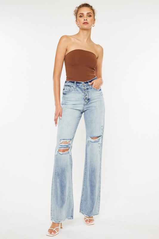 Blue high waisted ultra flared jeans