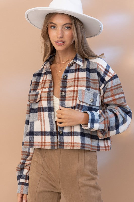 Flannel Crop Shirt-Jacket in Plaid