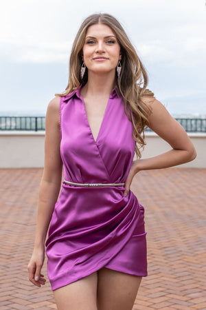 Up All Night Collar Wrap Mini Dress