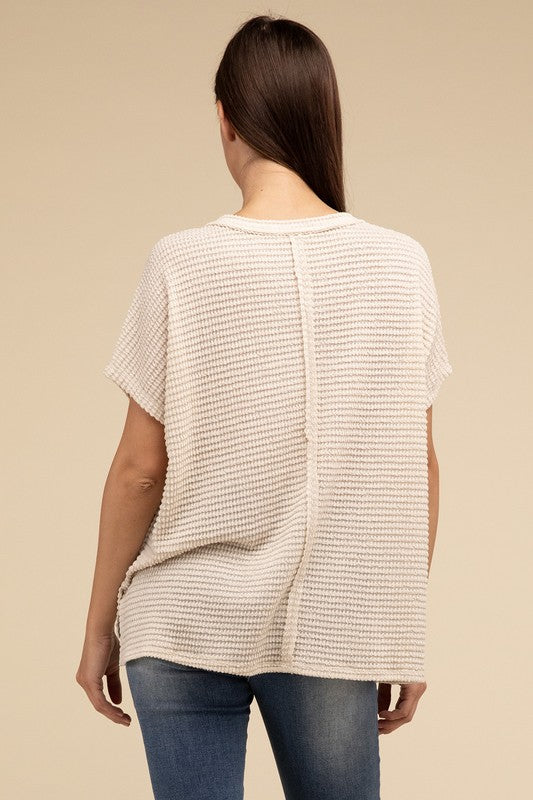 Dolman Short Sleeve Jacquard Sweater