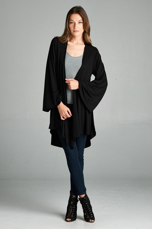 Black cardigan with top bell sleeves