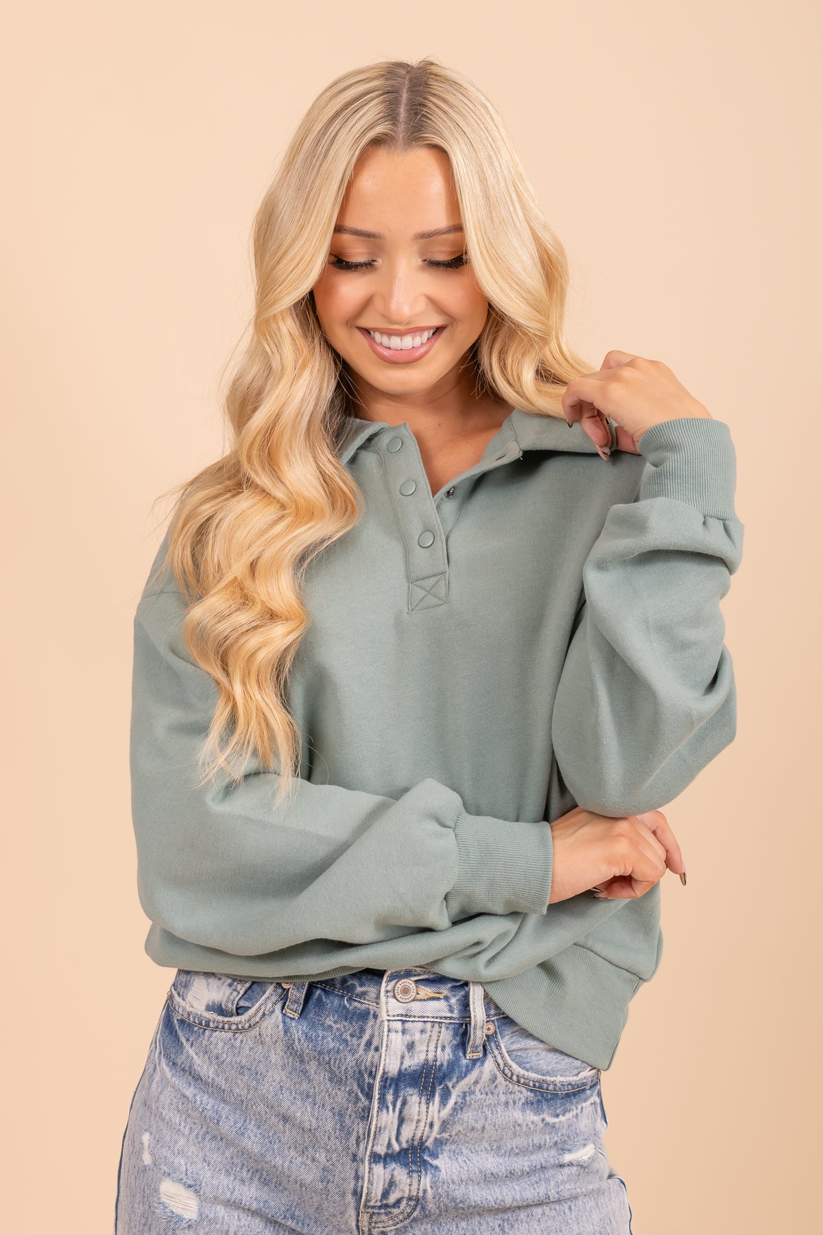 Fleece Polo Button Up Sweatshirt