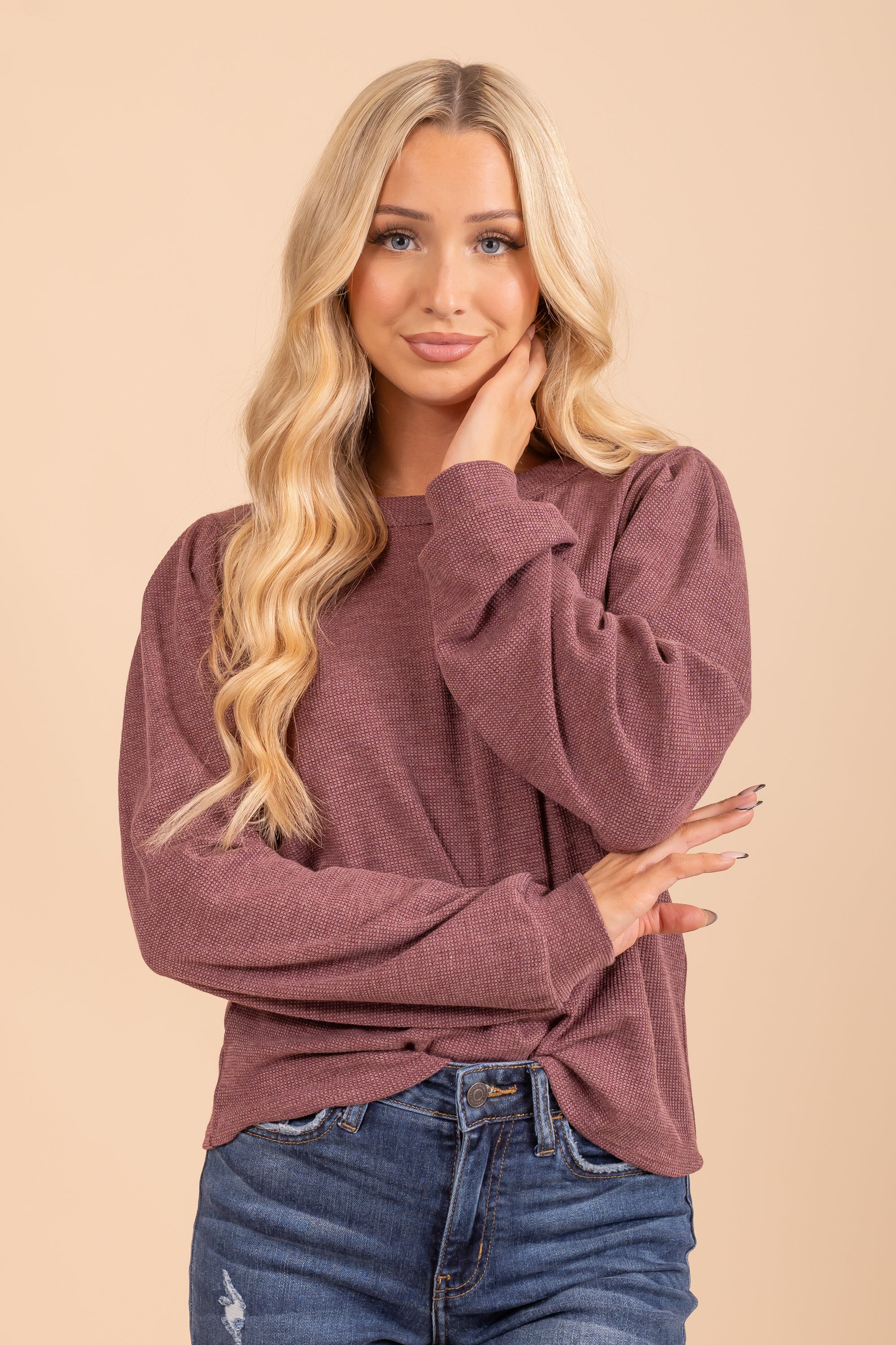 Thermal Puff Sleeve Pullover
