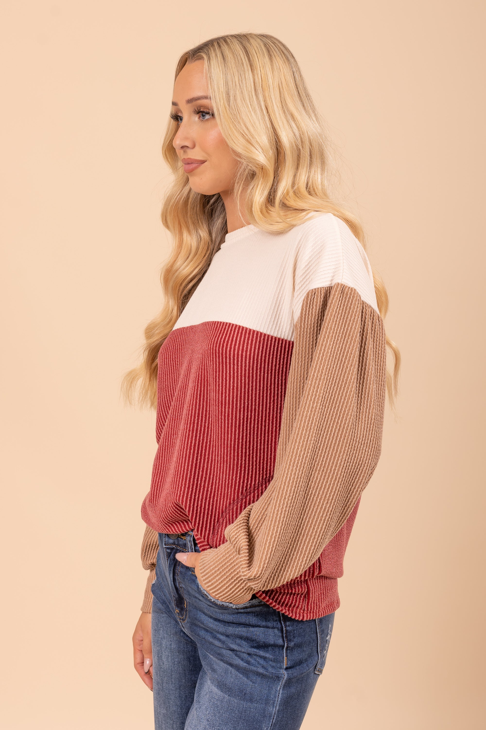 Ribbed Color Block Long Sleeve