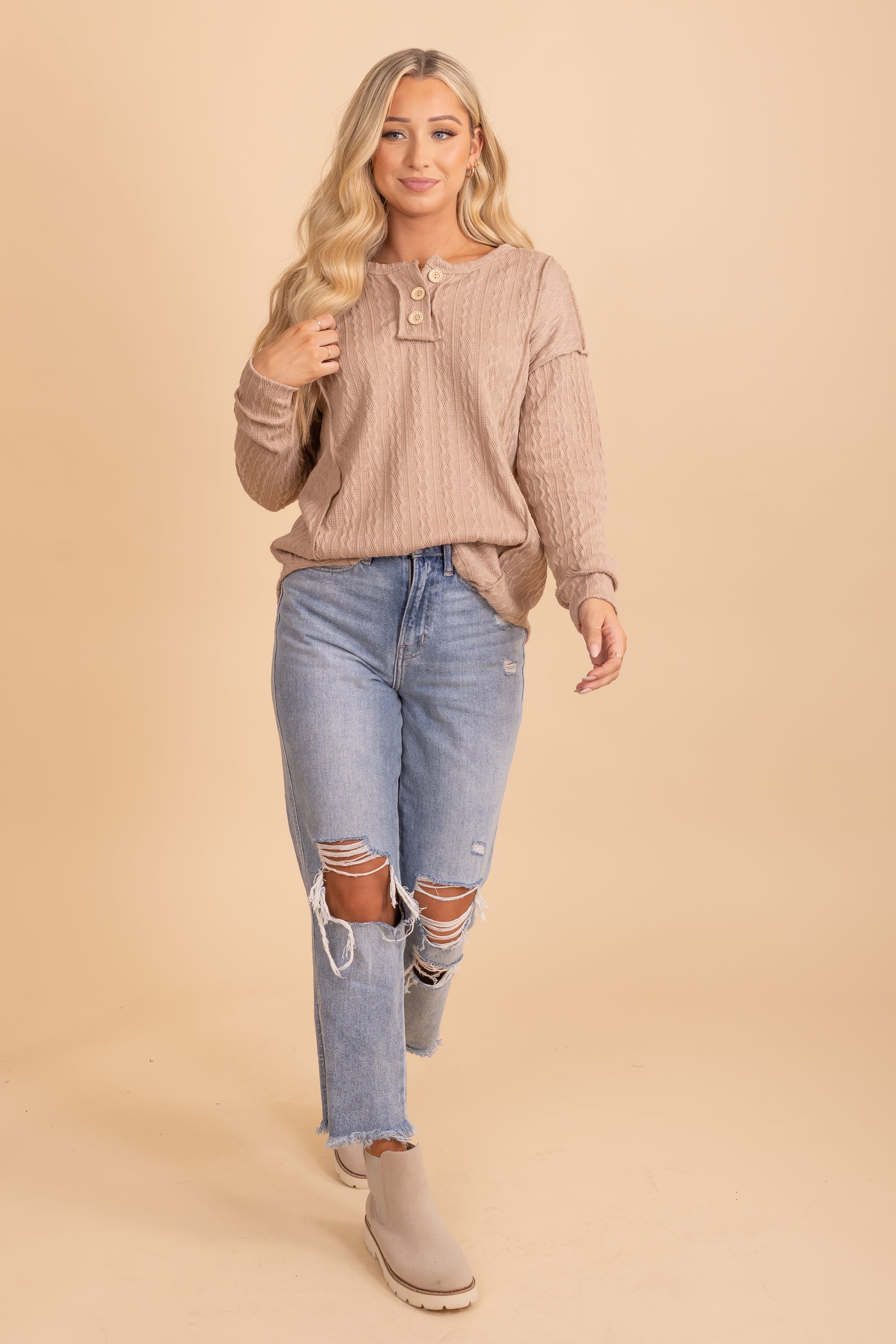 Cable Knit Button Down Sweatshirt