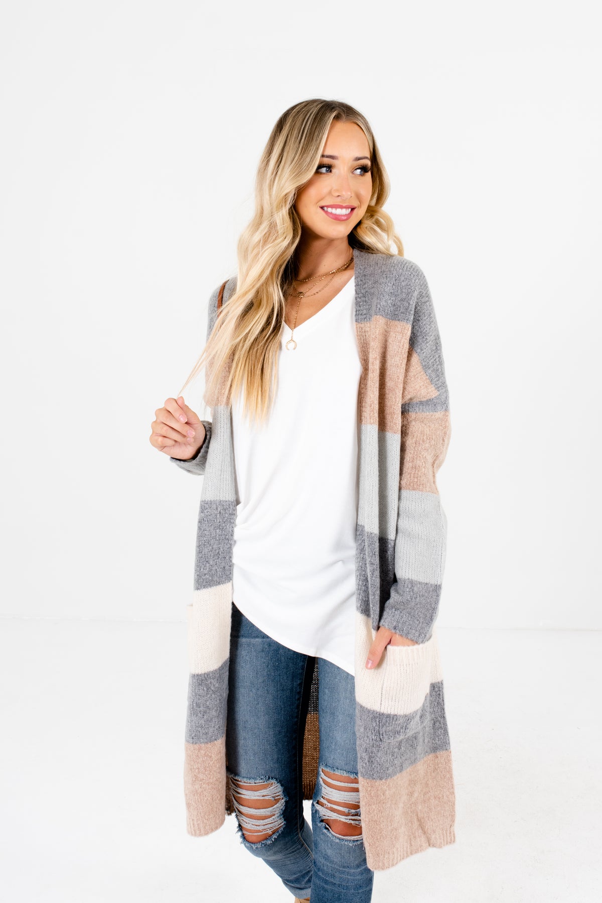 Long color clearance block cardigan