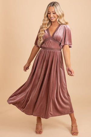 Dusty Blush Velvet Long Dress