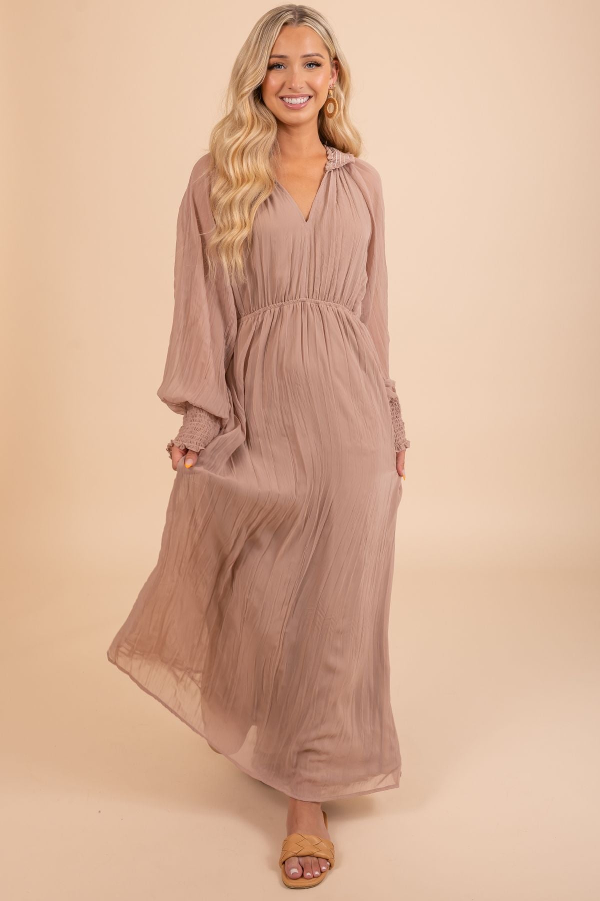 Taupe maxi clearance dress with sleeves