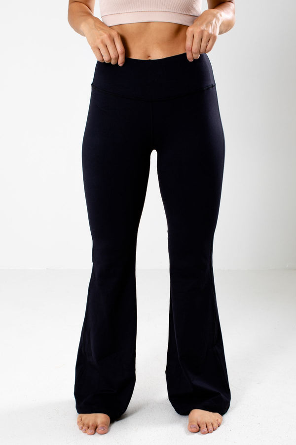 High Waist Yoga Flare Pants - Black - Boutique 23