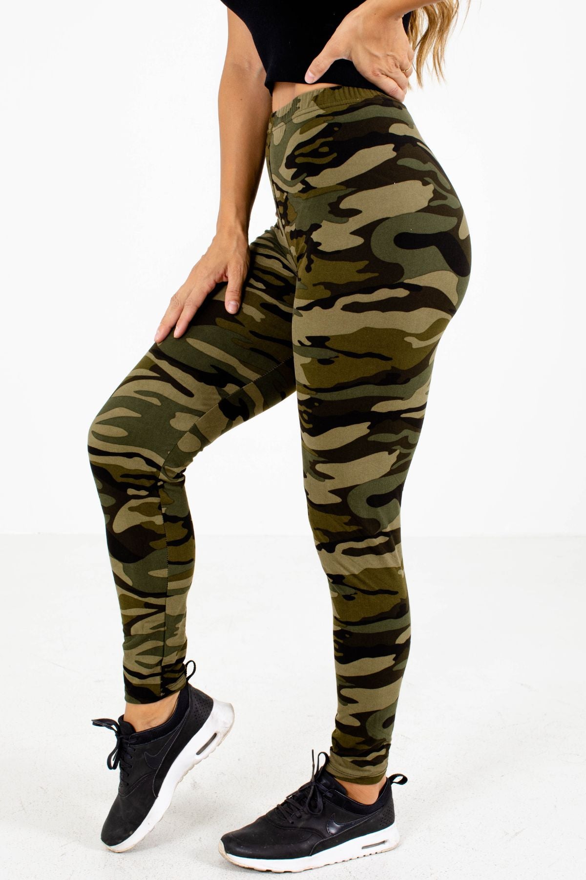 Green Camo Print Boutique Activewear Leggings for Women