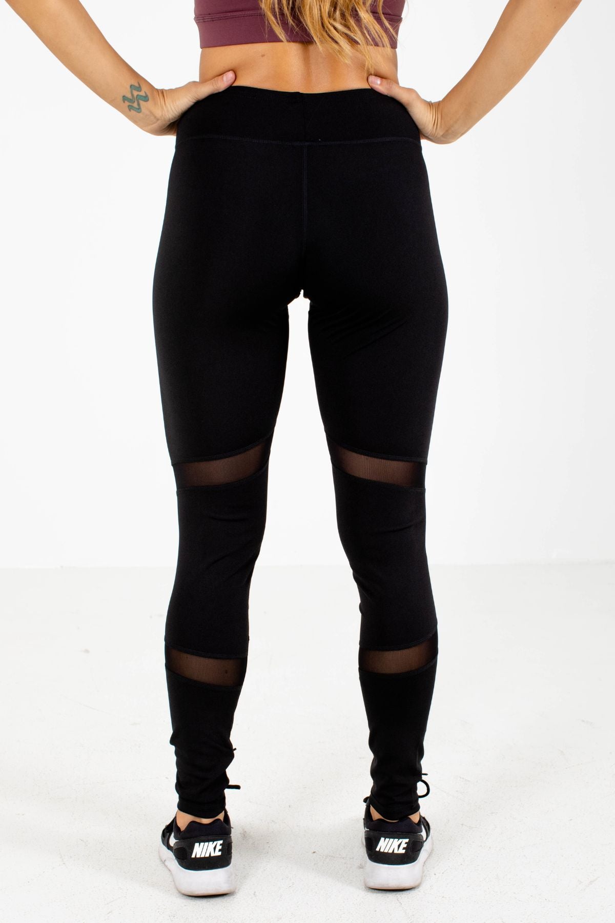 Black Mesh Detailing Boutique Activewear Leggings for Women