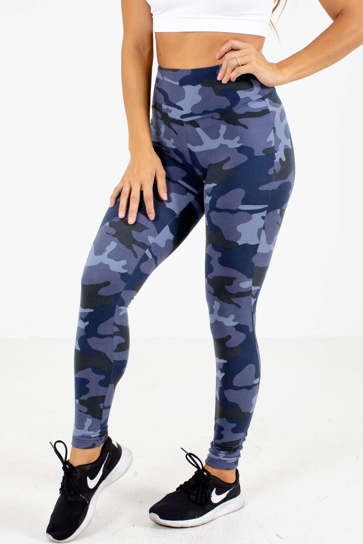 Women's Blue Camouflage Nylon Activewear Legging - SKNZ Activewear