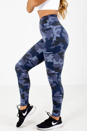 Blue High Waisted Camo Boutique Activewear Leggings for Women