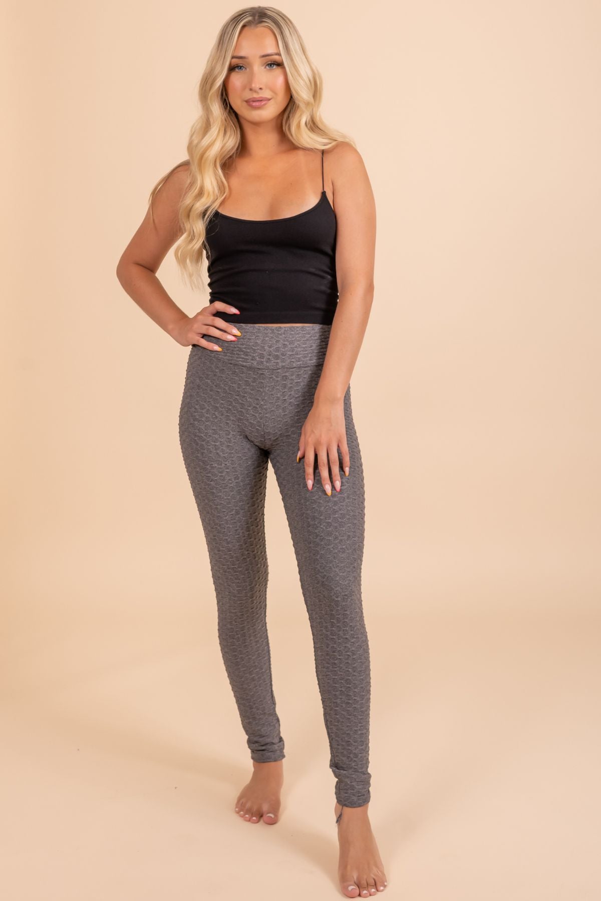 Shop Textured Leggings with Elasticated Waist Online