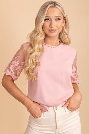 Made You Blush Lace Sleeve Top