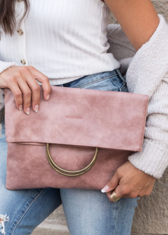 Baby pink suede hot sale clutch bag