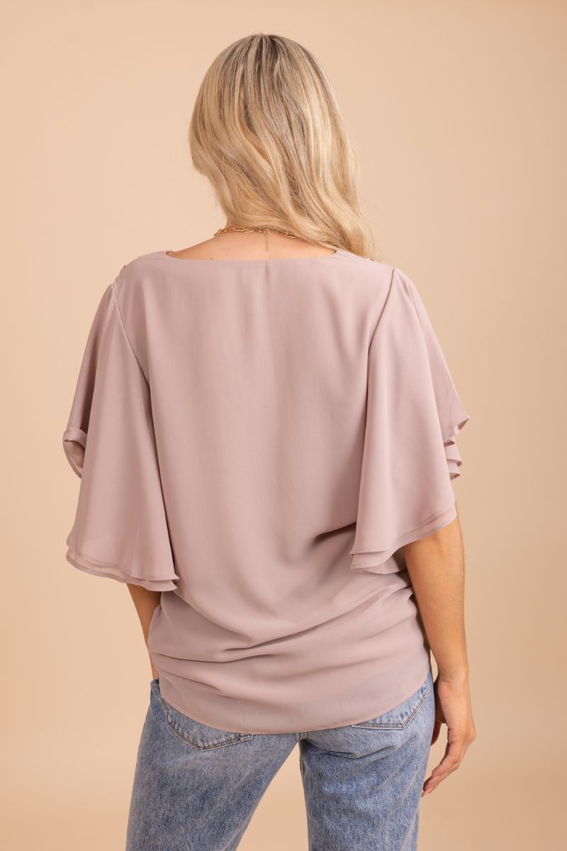 Taupe Brown Fully Lined Boutique Blouses for Women