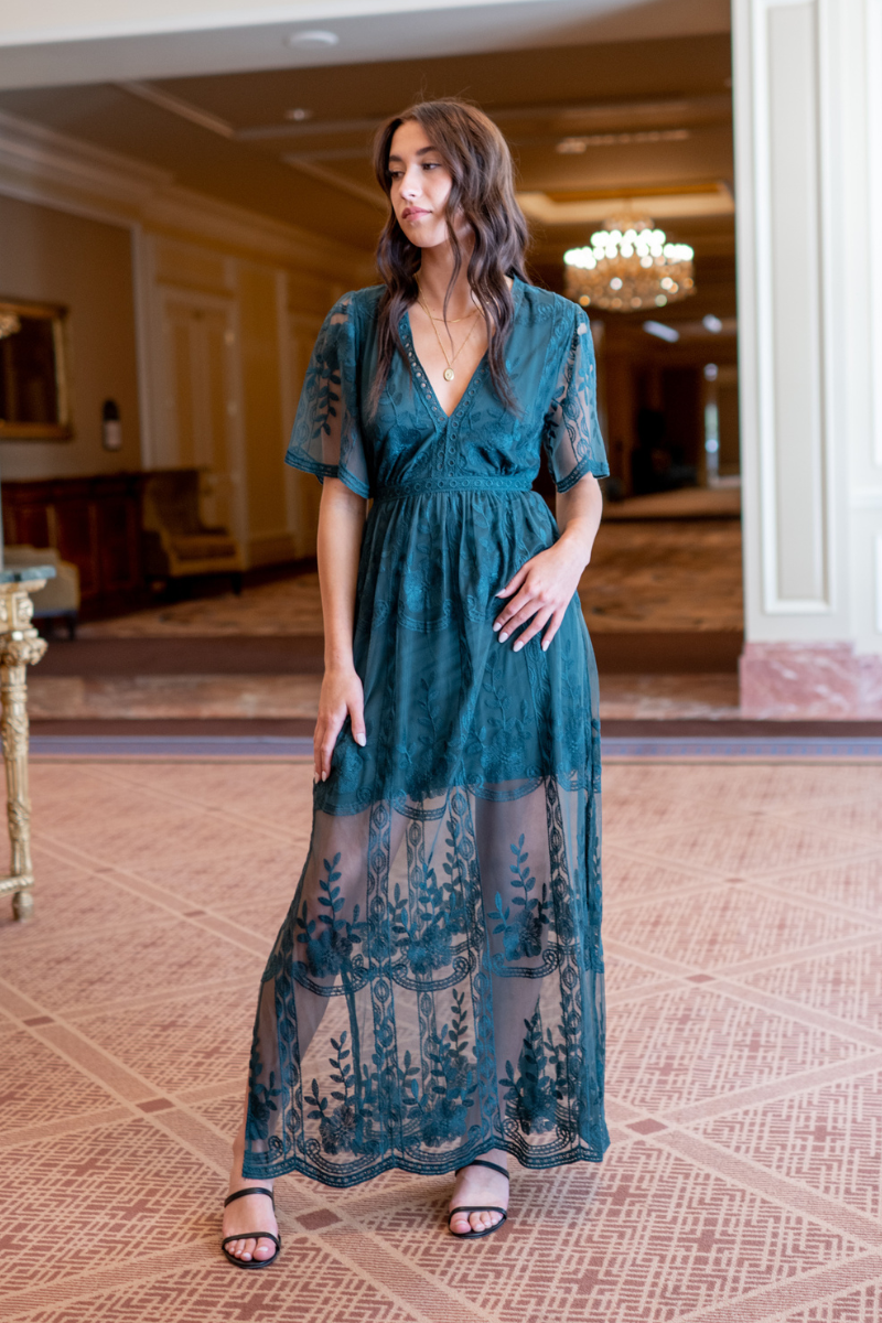 Teal lace dress with sleeves best sale