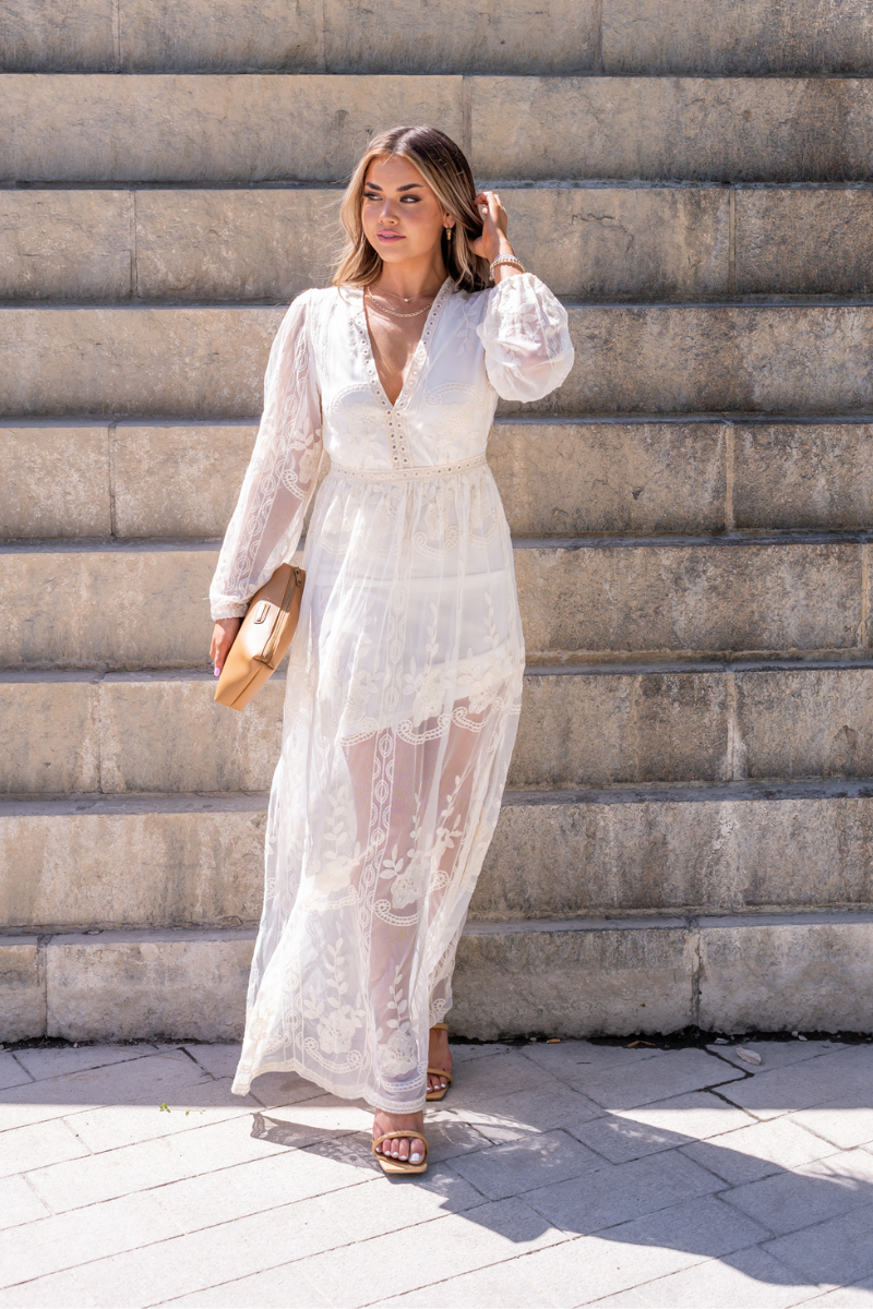 Light My Fire Cream Long Sleeve Maxi Dress Bella Ella Boutique