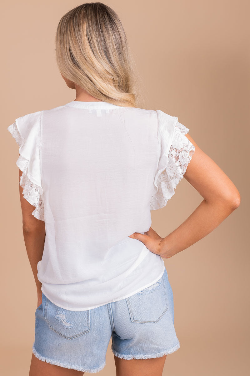 We Belong Together Lace Sleeve Top - White