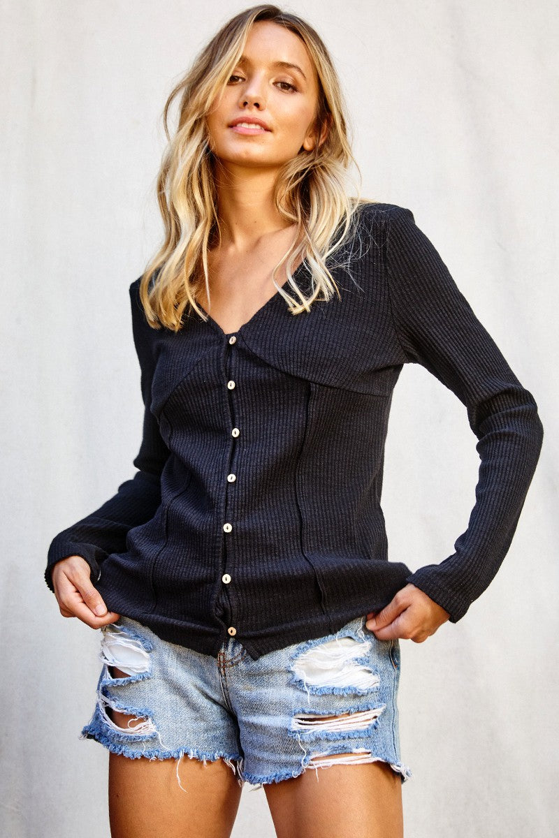Ribbed button down long sleeve