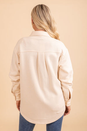 long sleeve cream button up jacket