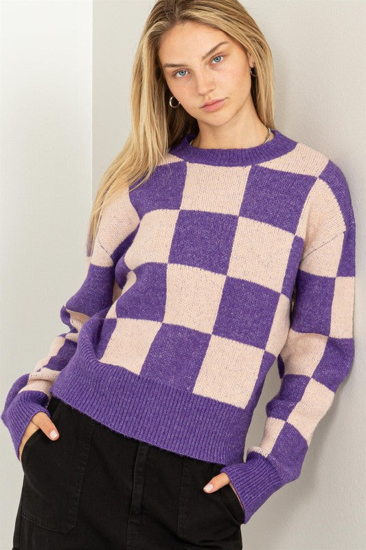 Weekend Vibes Checkered Sweater