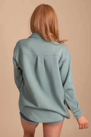 Women's Light Green Long Sleeve Boutique Shirt Jacket