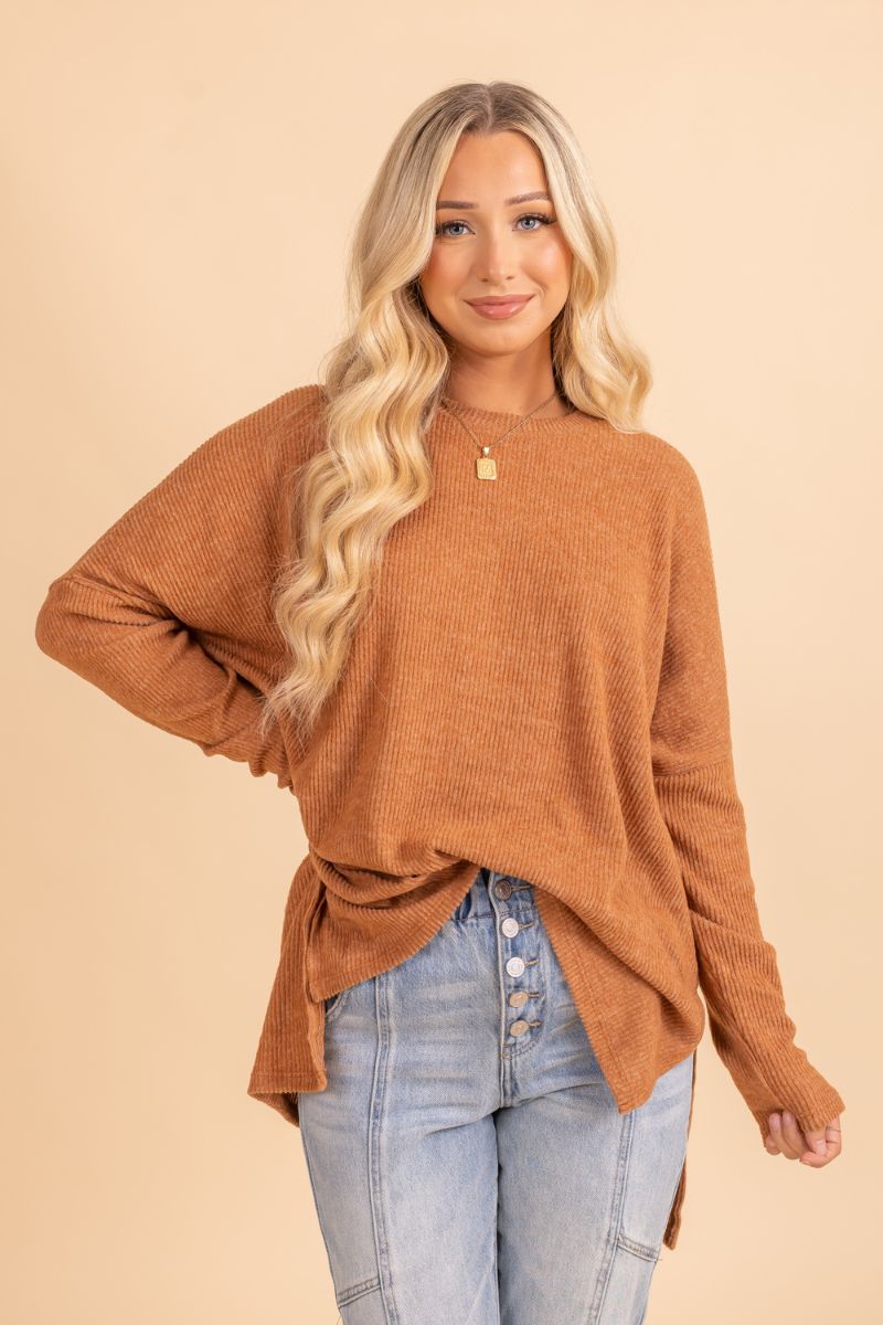 womans orange long sleeve oversized sweater