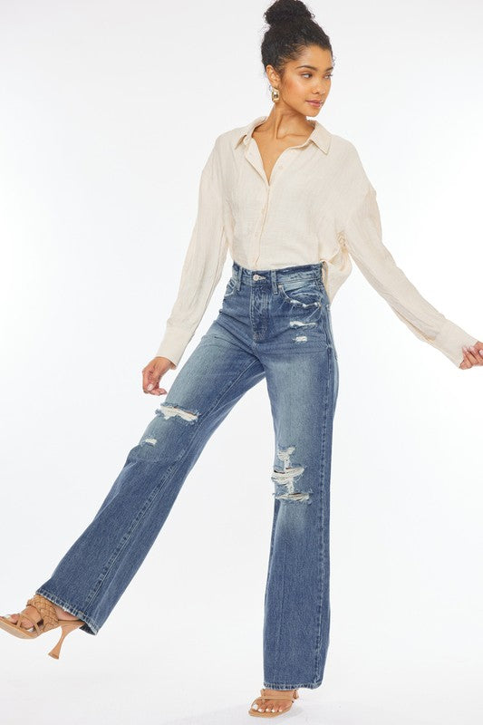 Kan Can ULTRA HIGH RISE DISTRESSED NINETIES FLARE