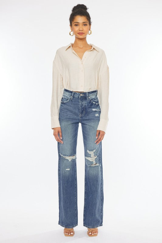 Kan Can ULTRA HIGH RISE DISTRESSED NINETIES FLARE